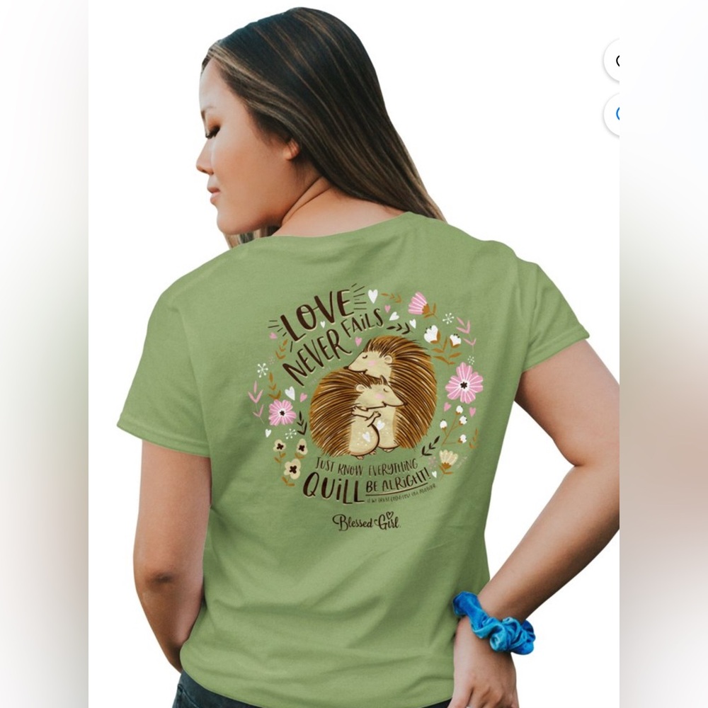 Blessed Girl Womens T-Shirt - Love Never Fails - Kiwi - 2XL